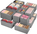 Drawer Clothing Organizer 16-Pack, Grey 3 Sizes Underwear Drawer Dividers, Fabric Folding Wardrobe Organizer, Can Store Baby Clothes, Bras, Underwear, Panties, Belts, Socks, Ties, etc.