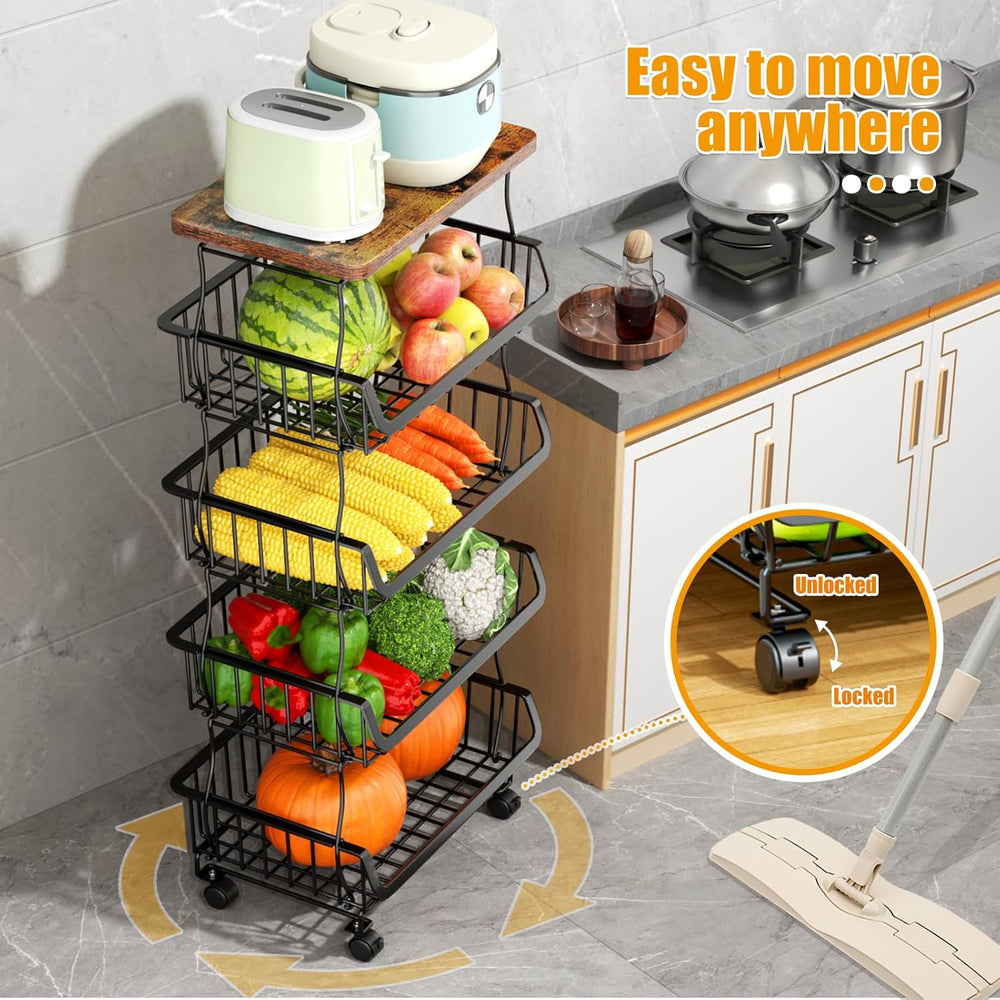 Gsiekare Fruit Vegetable Basket for Kitchen, 5 Tier Stackable Fruit Vegetable...