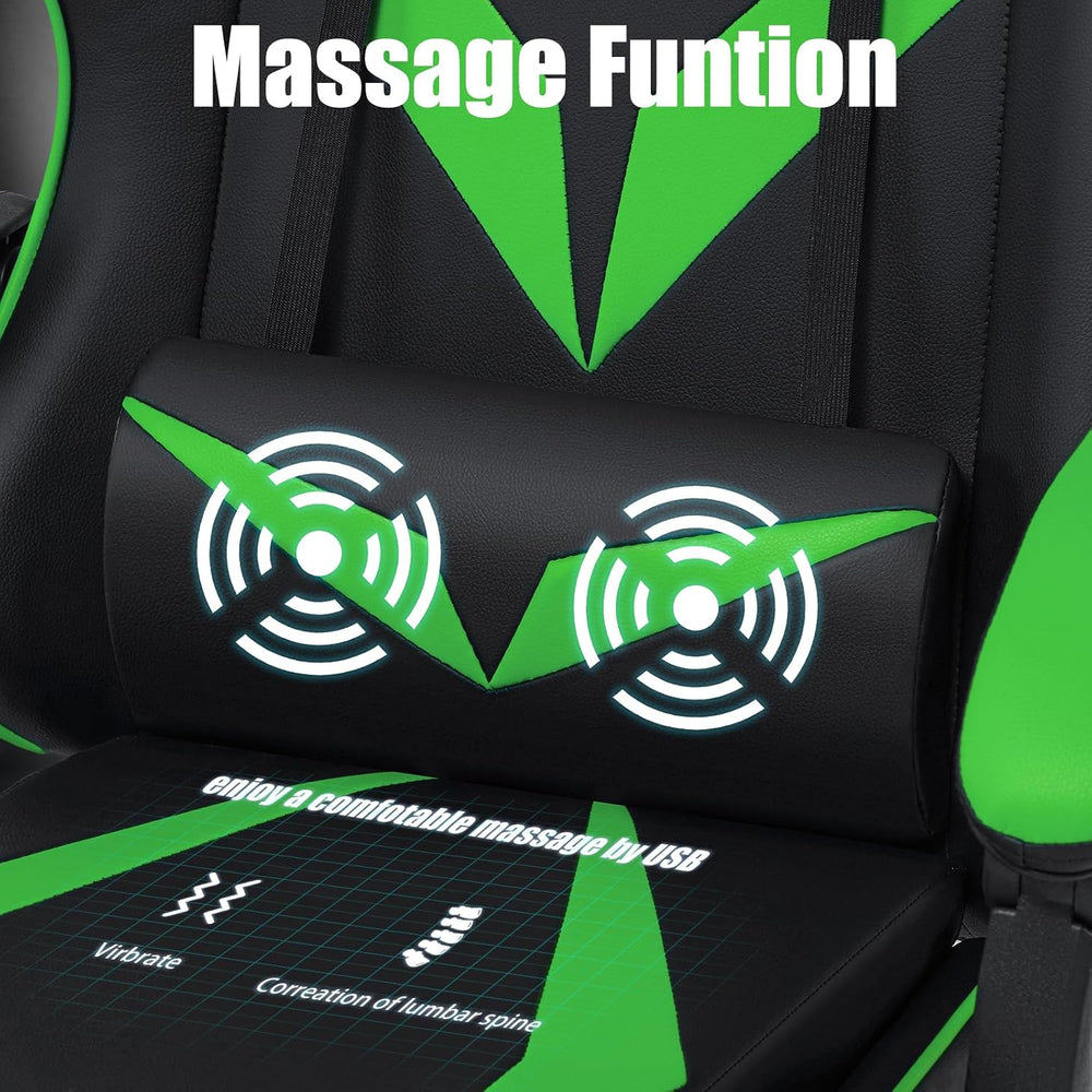Gaming Chair with Massage Ergonomic Computer Chair with Footrest and Lumbar S...
