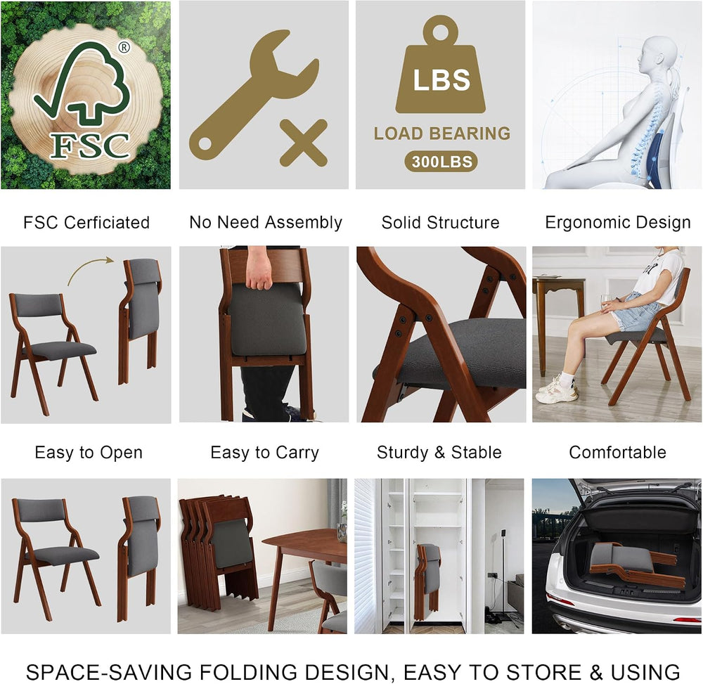 Folding Upholstered Dining Chairs 2-Piece Set,Ready to go | Upholstered with ...