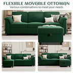 Vongrasig Convertible Sectional Couch, 3 Seat L Shaped Sofa with Removable Pillows Linen Fabric Small Modern Couch Mid Century for Living Room, Apartment and Office, Green