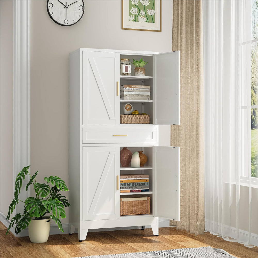 Bevivog Tall Pantry Cabinet with Drawers, 71" Metal Storage Cabinets wit...