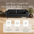 Poly & Bark Napa Leather Couch - 88.5-Inch Office Sofa with 2 Bolsters - Full-Grain Leather Sofa for Living Room with Feather-Down Topper - Living Room Couch - Vintage Italian Leather in Onyx Black