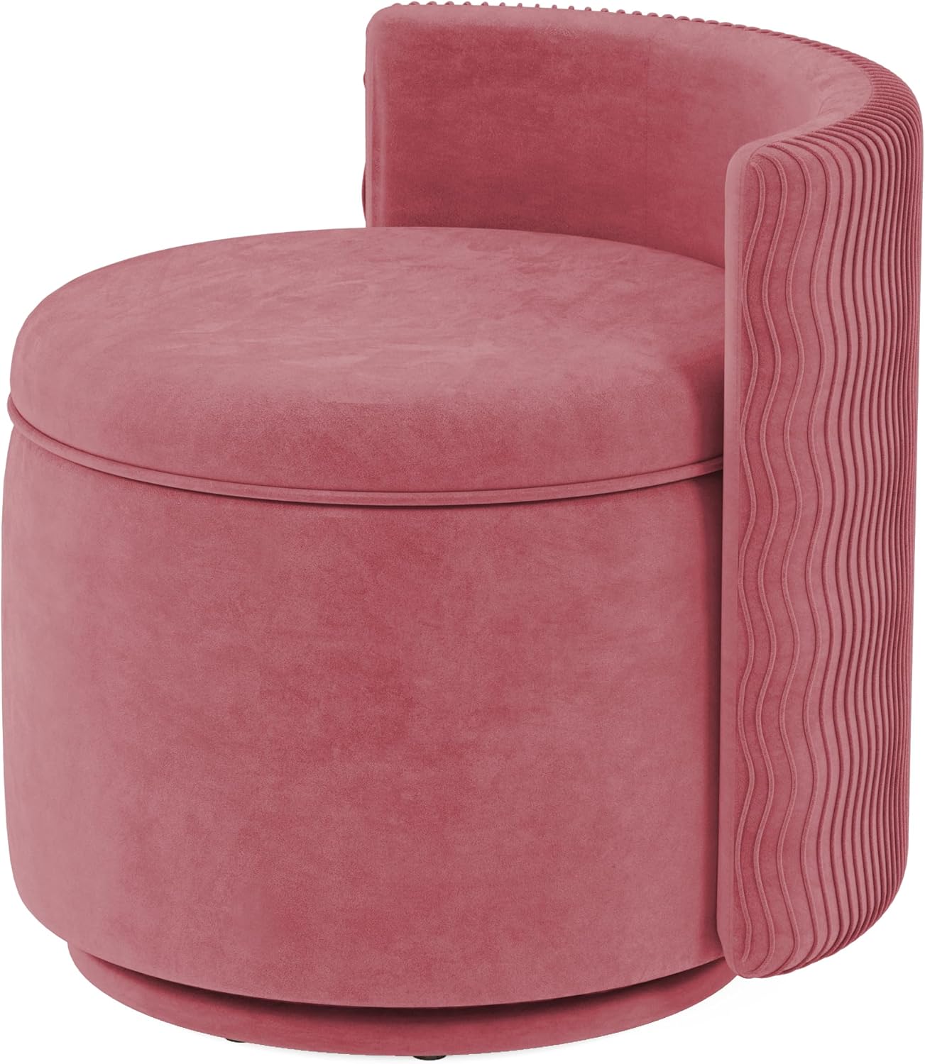 allamazing 360° Swivel Accent Chair with Storage, Vanity Stool with Back, Velvet Storage Ottoman, Upholstered Round Barrel Vanity Chair for Living Room, Makeup Room, Bedroom (Dusty Rose)