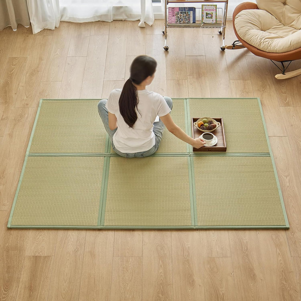 Natural Rush Grass Floor Tatami Mat,Queen, 79" x 59" x 0.5" | Japanese Portable Folding Firm Traditional Bed Mattress, Foldable Pad Futon,for Sleeping,Sitting,Yoga,Relaxing,Zen