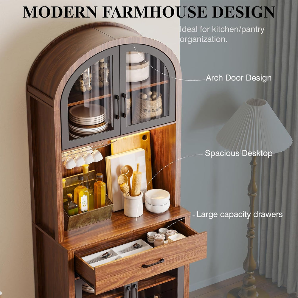 Arched Kitchen Pantry Cabinet, Kitchen Hutch Storage Cabinet with Countertop ...