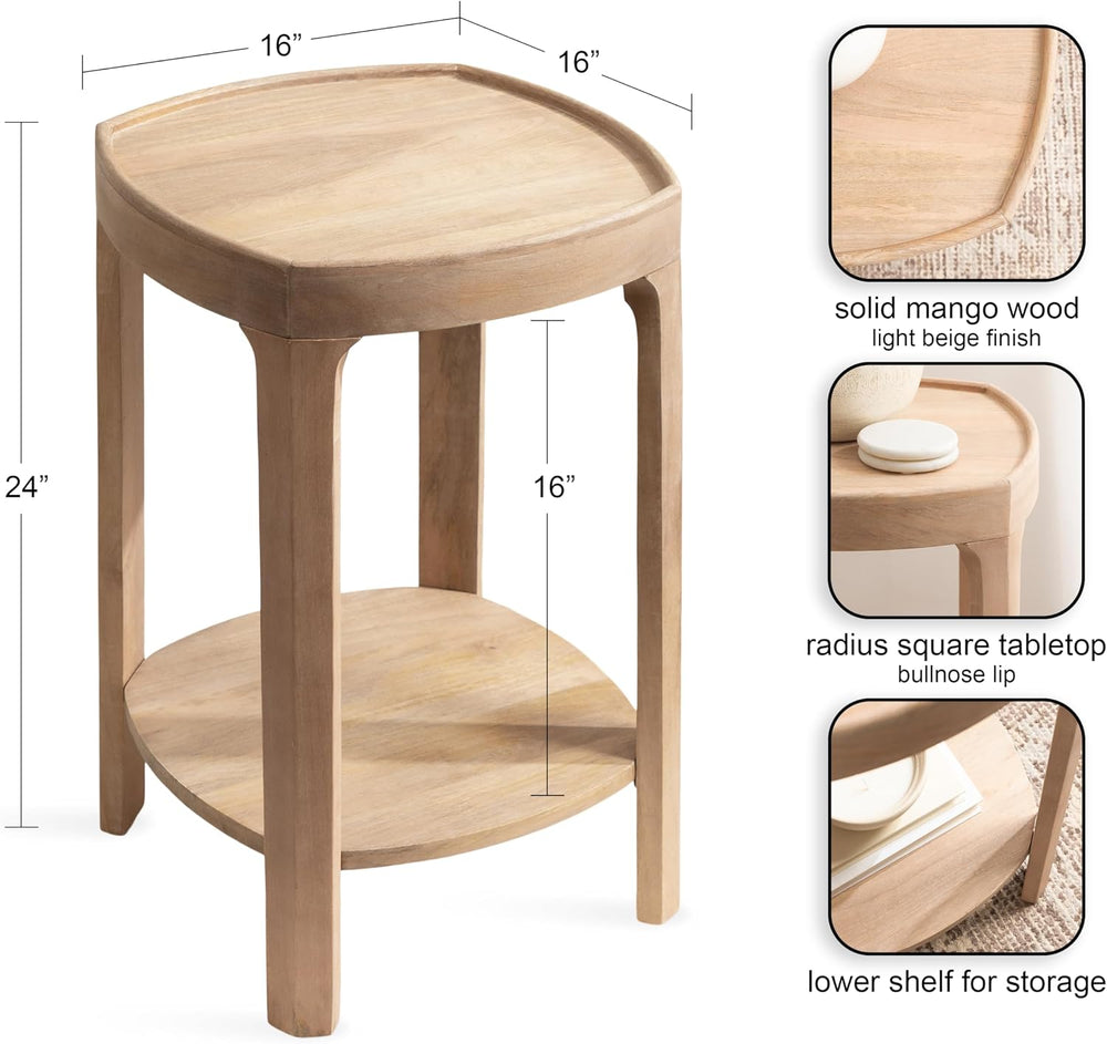 Kate and Laurel Tierney Modern Square Wood Side Table, 16 x 16 x 24, Light Na...