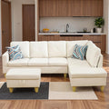 Sectional Couches for Living Room with Movable Chaise & Storage Ottoman - 97.5" Leather L Shaped Couches for Living Room Apartment, 4 Seat Home Furniture Modular Sectional Sofas, White