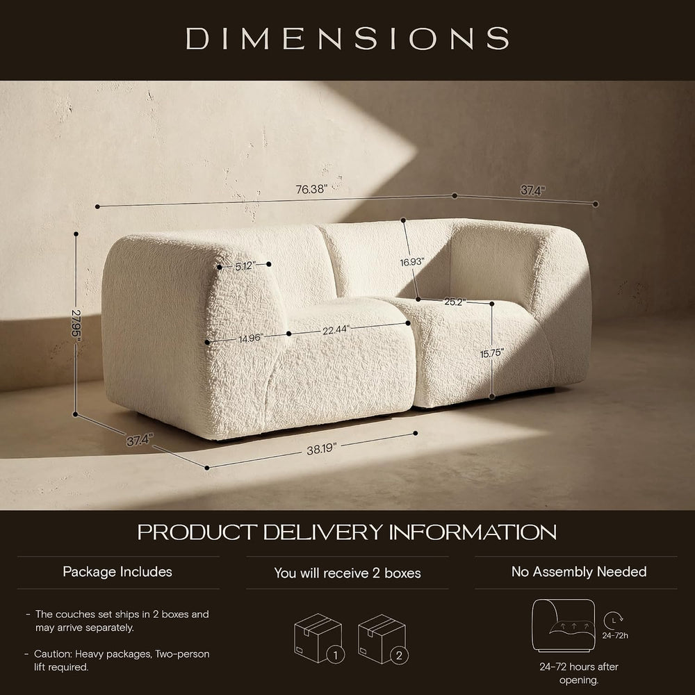 76" Loveseat Modular Sofa with High-Density Foam, 2-Piece Curved Section...