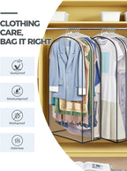 6 pcs 40" Garment Bags for Hanging Clothes, Clear Suit Bags for Closet Storage Clothing Storage, Garment Bags for Travel Covers with 10" Gussets for Coats, Jackets, Shirts and Sweater