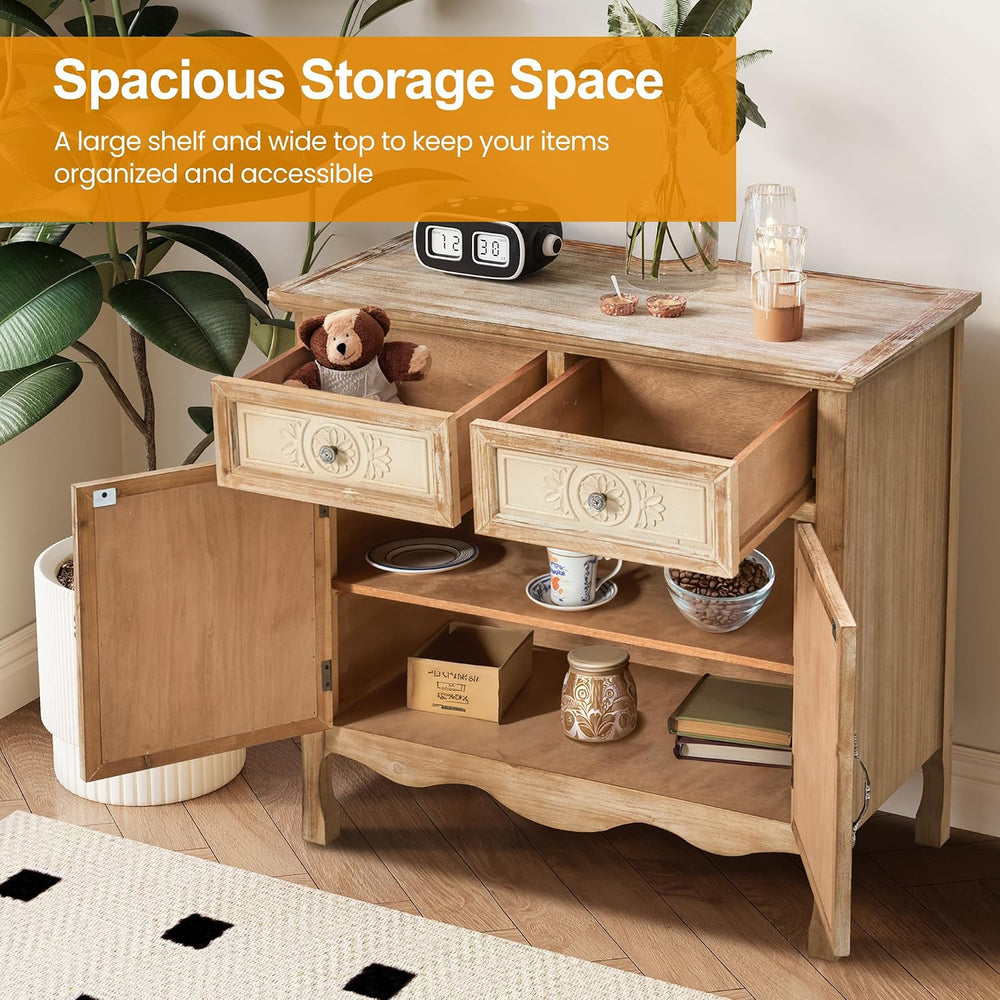 RoyalCraft Sideboard Buffet Cabinet, Solid Wood Accent Cabinet with 2 Carved ...