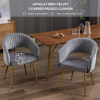 Grey Velvet Dining Chairs Gold Legs, Modern Dining Room Chairs with Arms Set of 2 Upholstered Accent Chair Armchair with Barrel Back for Kitchen Living Room