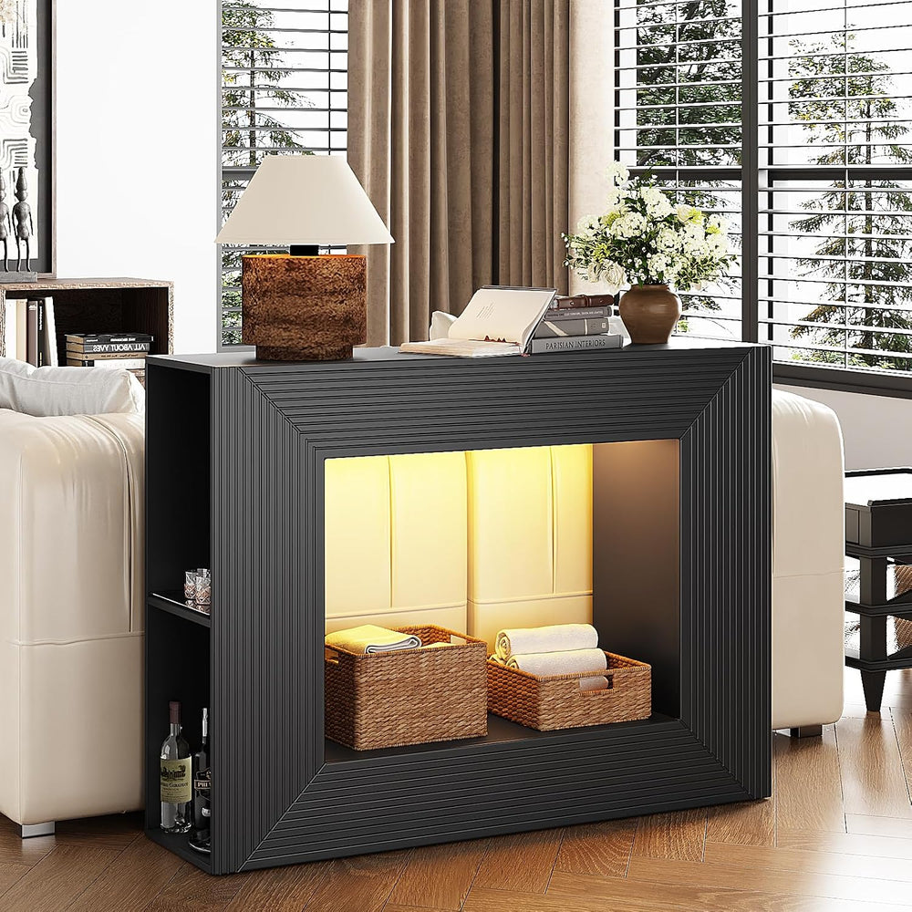 VINGLI 43" Fluted Entryway Table with Storage Shelves and Lights, Black ...