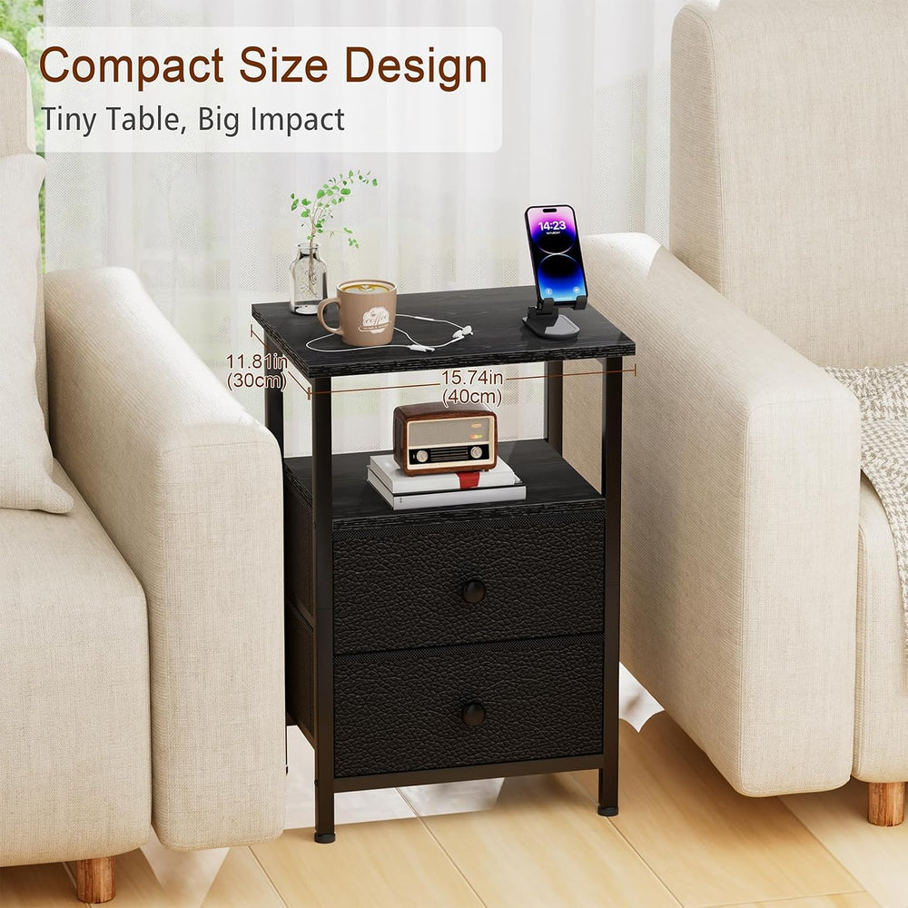LOAKEKEL Night Stand, Black Nightstands with 2 Fabric Drawers for Bedroom | S...