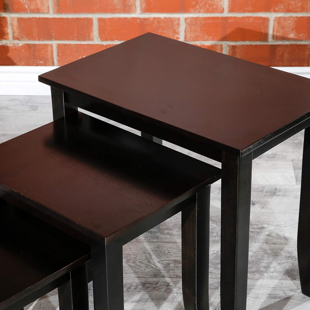 DTY Indoor Living 3-Piece Nesting Tables - Wooden Table Set of 3 for Living Room - Stackable Tables with Sleek Espresso Finish for Stylish and Space-Saving Home Furniture