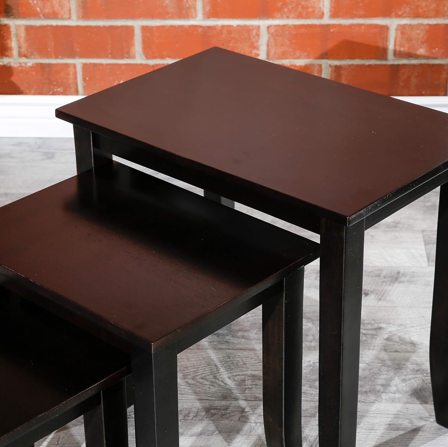 DTY Indoor Living 3-Piece Nesting Tables - Wooden Table Set of 3 for Living Room - Stackable Tables with Sleek Espresso Finish for Stylish and Space-Saving Home Furniture