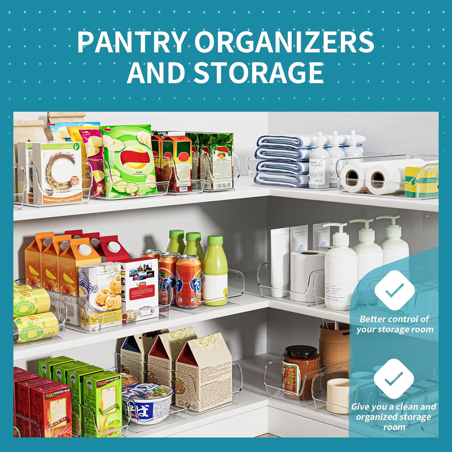 Ettori Set of 4 Clear Storage Bins for Fridge & Cabinet Organization, BPA-Free Plastic Food Organizers to Instantly Declutter Your Kitchen