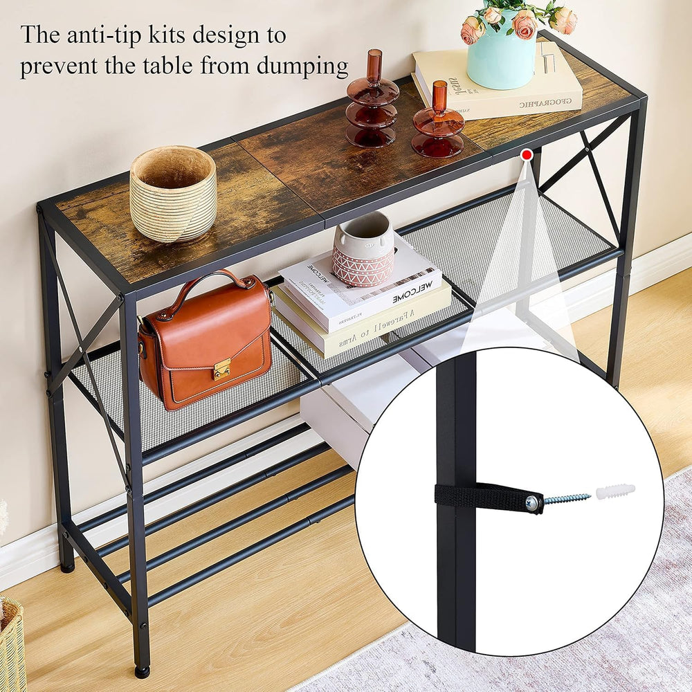 Hoctieon Industrial Console Table, 3 Tier Entryway Table, Hallway Table, Narr...