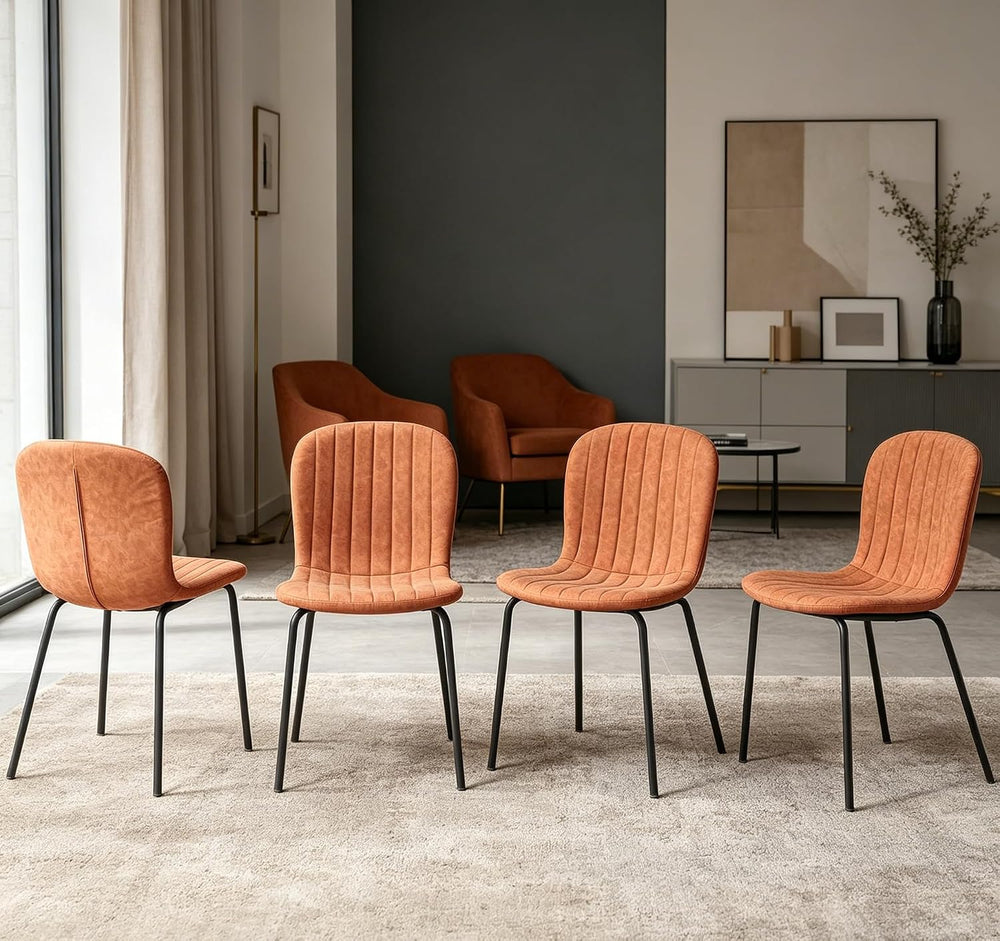 Set of 4 Dining Kitchen Mid-Century Modern Chairs with Metal Legs and PU Leat...