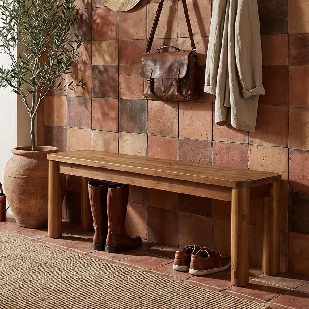 55" Solid Wood Entryway Bench | Farmhouse End of Bed Bench, Indoor Dinin...