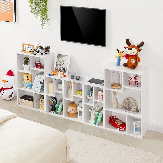 VECELO 5 Cube Modern Bookcases, 3 Tier Bookshelves, 31 Inch High Cubby Storage Organizer, Shelf Hight Up to 12.8 Inches Suit for Most Books, Vertical or Horizontal Use Available,Pearl White