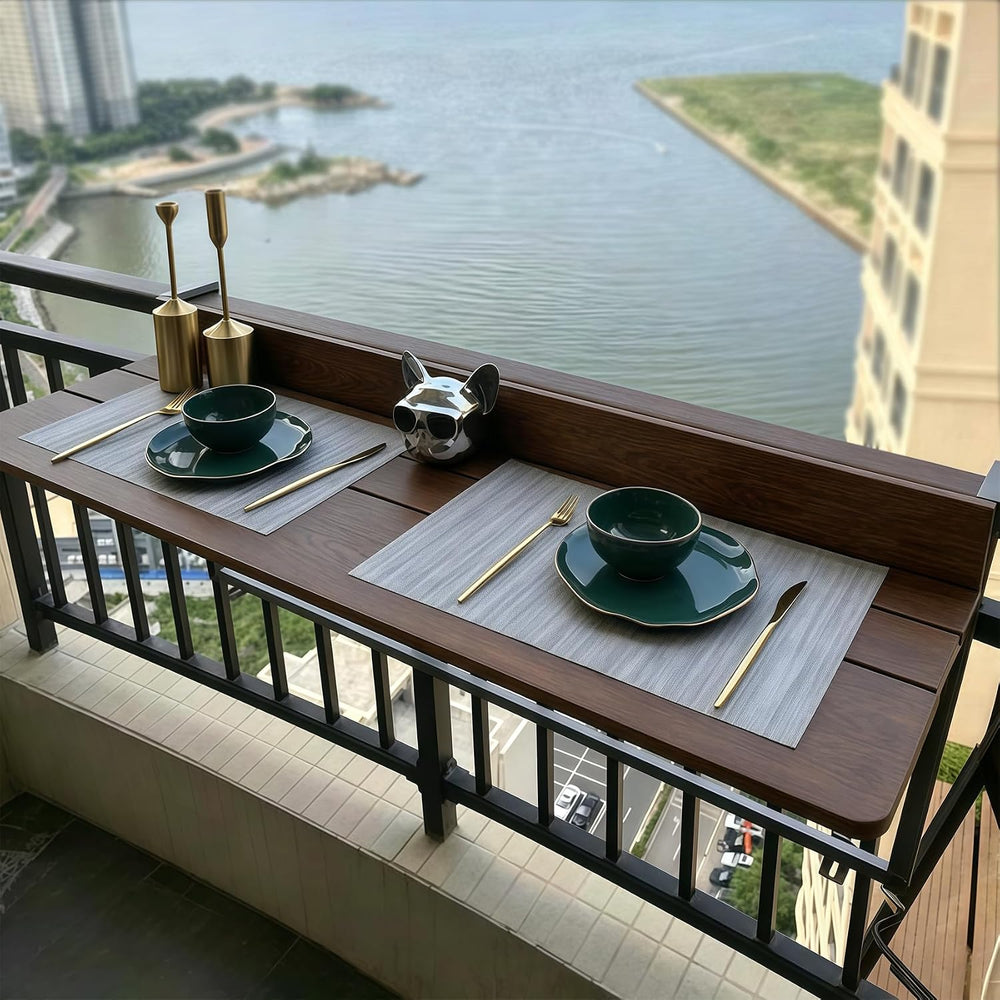 Balcony Railing Table, Folding Deck Table, Adjustable Height Hanging Desk, Ea...