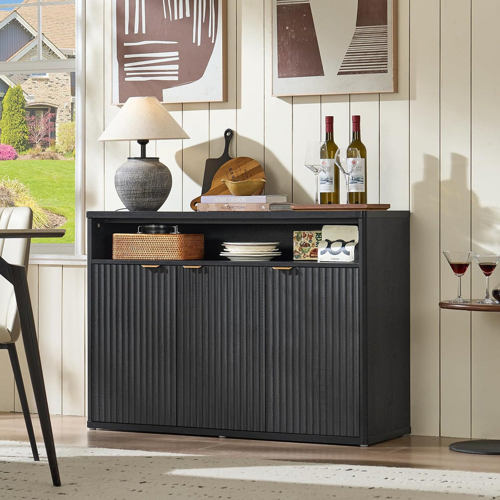 LEYAOYAO Fluted Buffet Cabinet with Storage, 45" Wide Wood Sideboard Cre...