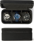 TAWBURY 3 Watch Case for Men – Luxury Leather Watch Travel Case for Men | Black Watch Cases for Men Travel | Traveling Watch Holder for Men | Black Watch Roll Case | 3 Watch Box for Men Travel