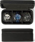 TAWBURY 3 Watch Case for Men – Luxury Leather Watch Travel Case for Men | Black Watch Cases for Men Travel | Traveling Watch Holder for Men | Black Watch Roll Case | 3 Watch Box for Men Travel