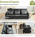 STHOUYN 88” Faux Leather Couch for Living Room, Black Office Couch Small Space, Comfy 3 Seater Couches Leather Sofa with High Backrest (Black)