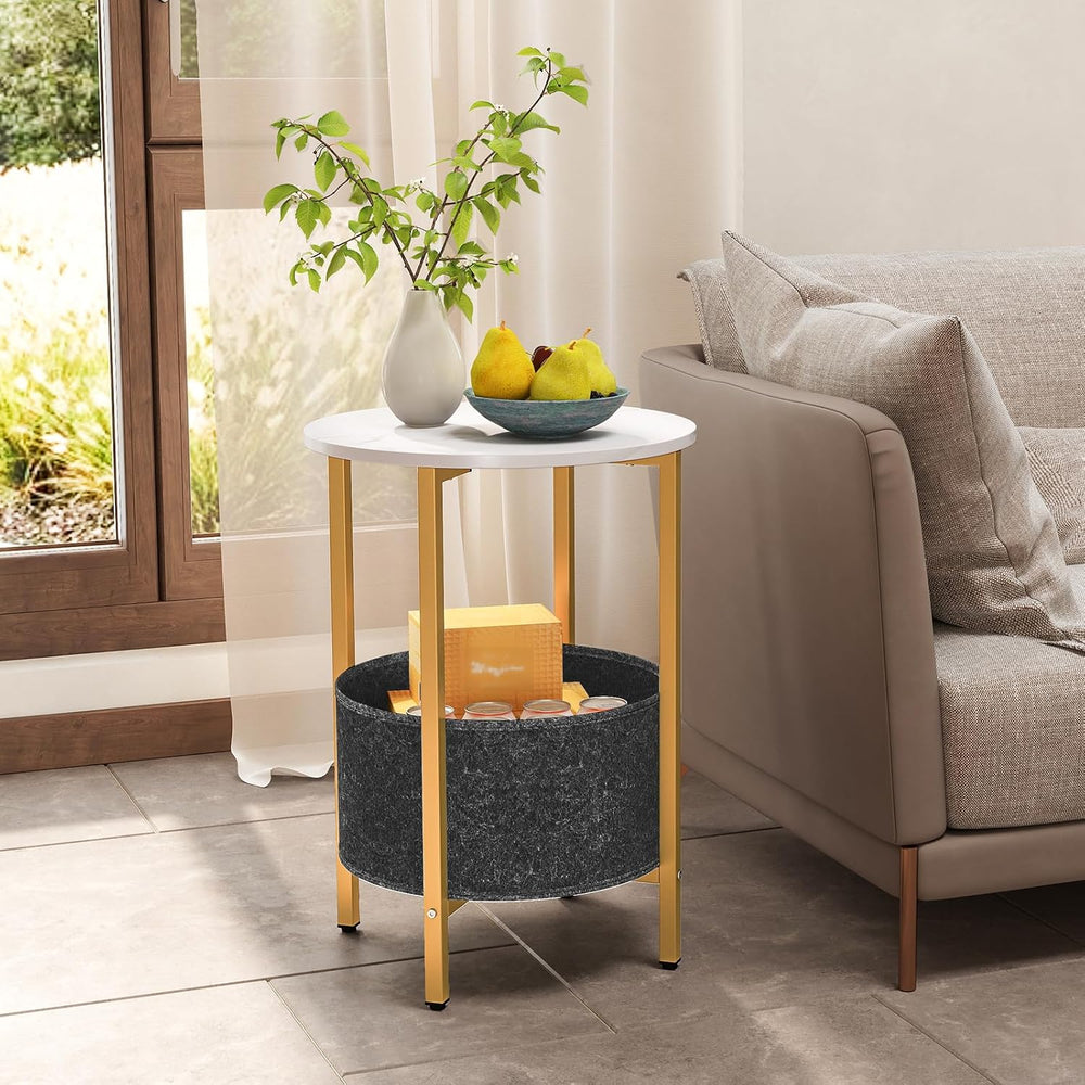 Giantex Round End Table, Small Side Table with Removable Fabric Basket, Moder...
