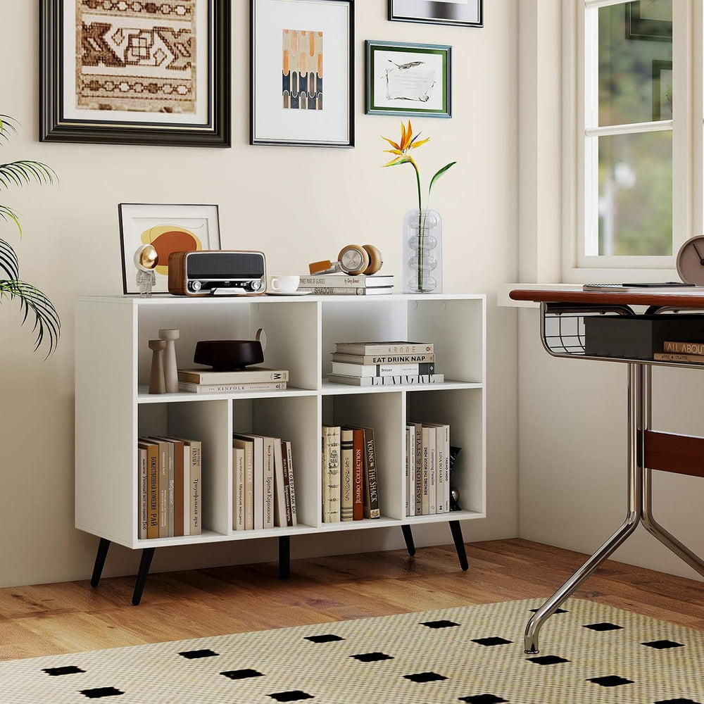 LOKO Large Record Player Stand, Vinyl Record Holder with Built-in Power Outle...