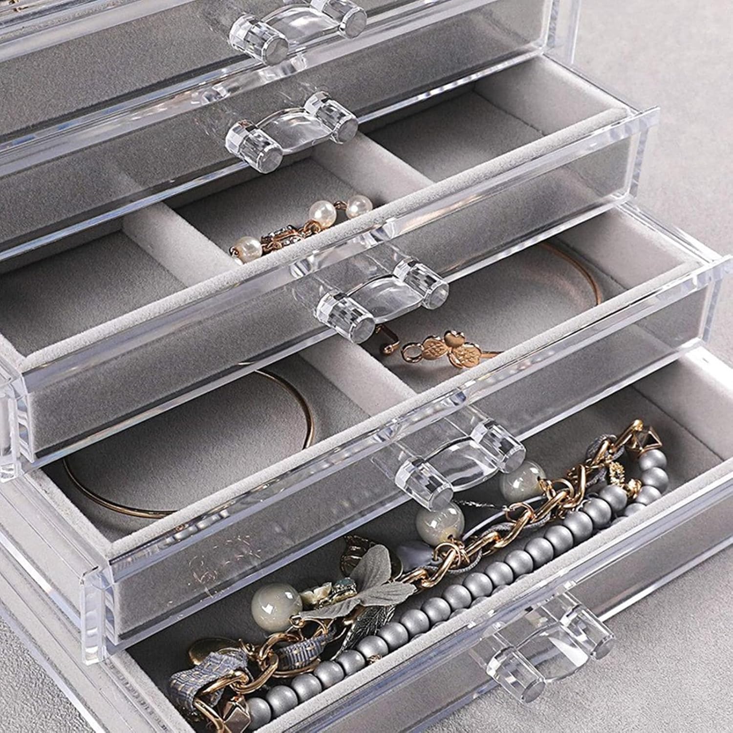 Space Saving Acrylic Cosmetic Storage Drawers Multi Drawers Acrylic Organizer Modern Jewelry Organizer for Organizing Cosmetics and Jewelry