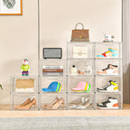5 Pack Clear Stackable Shoe Organizer Box with Lids, Acrylic Shoes Box with Magnetic Doors, Transparent Shoe Storage Bins Closet Organizers, Shoes Containers For Sneaker Display, Fit up to US Size16
