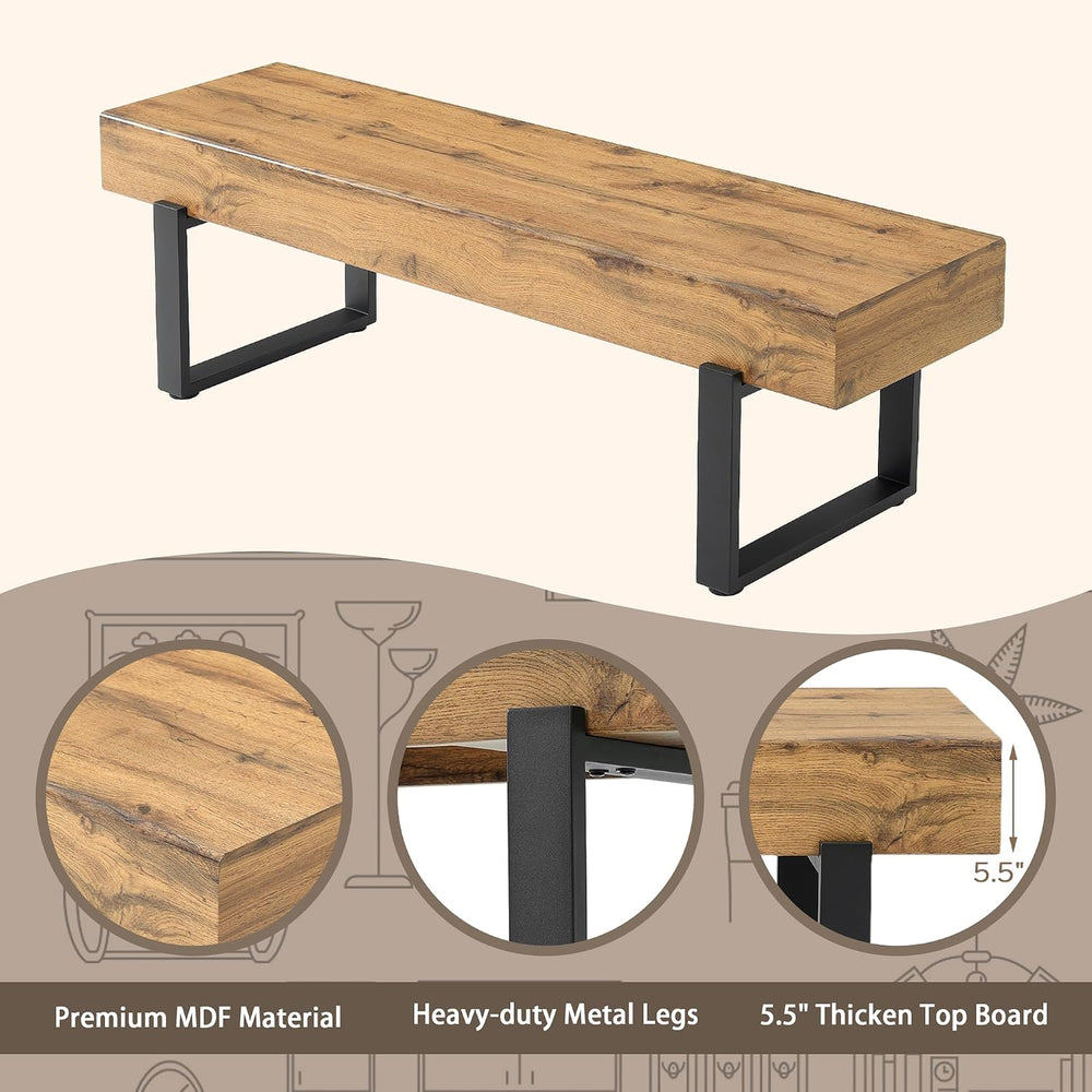 Industrial Entryway Bench, Rustic Wood Look Bench with Heavy Duty Black Metal...
