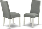 East West Furniture LGDR9-LWH-07 9 Piece Dining Room Set Includes a Rectangle Kitchen Table with Butterfly Leaf and 8 Gray Linen Fabric Parsons Dining Chairs, 42x84 Inch, Linen White