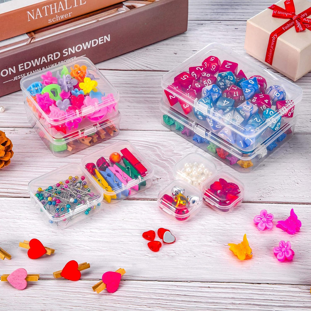 24 Packs Small Clear Plastic Beads Storage Containers Box with Hinged Lid for Storage of Small Items, Crafts, Jewelry, Hardware(1.37 x 1.37 x 0.7 Inches)