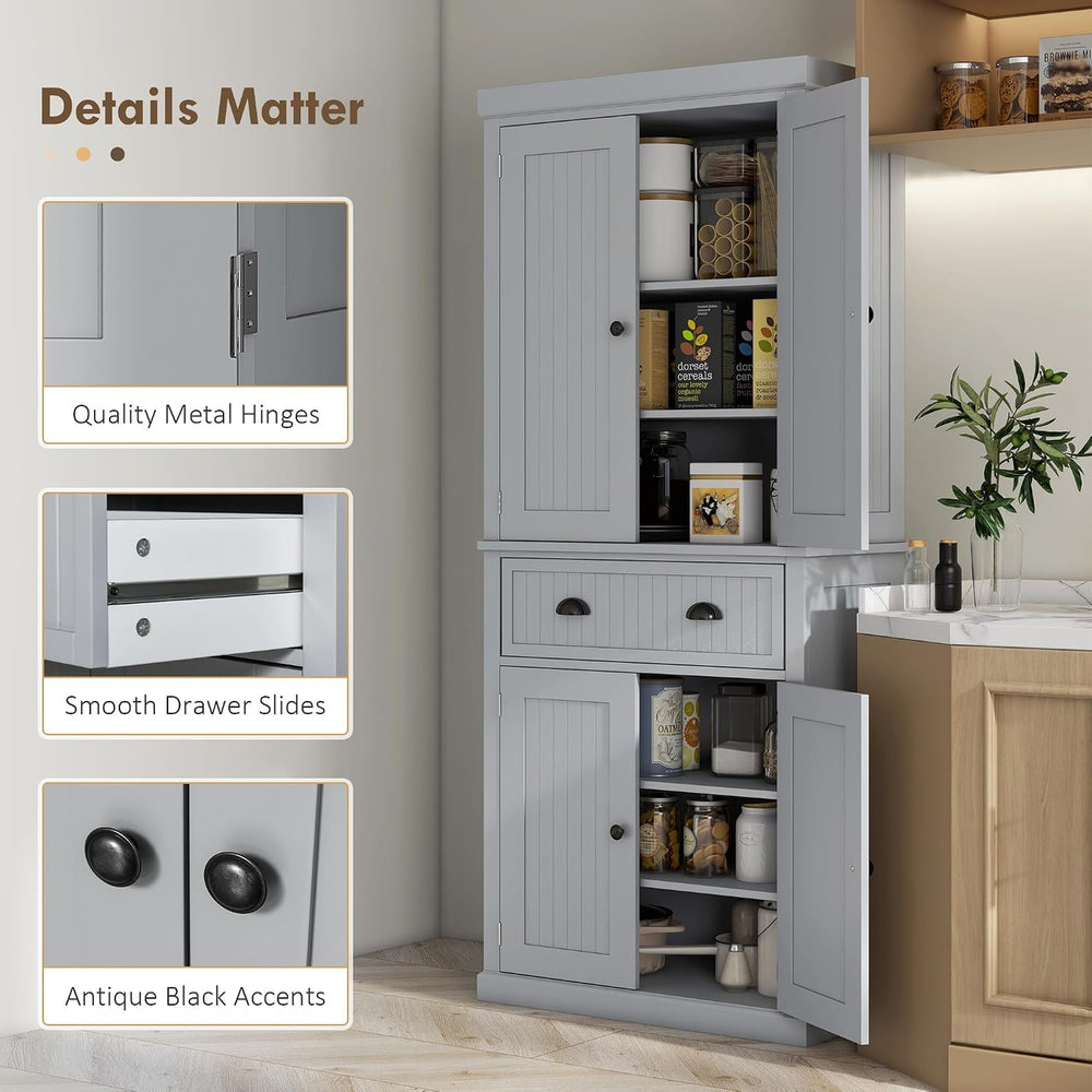 HOMCOM 72" Kitchen Pantry Cabinet Freestanding Tall Storage Cabinet Gray...