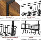 YBING Over The Door Organizer with Hooks 3 Tier Back Towel Hanger Baskets Metal Behind Hanging Storage Shelf Pantry Racks for Bedroom Bathroom Black, R01-R984