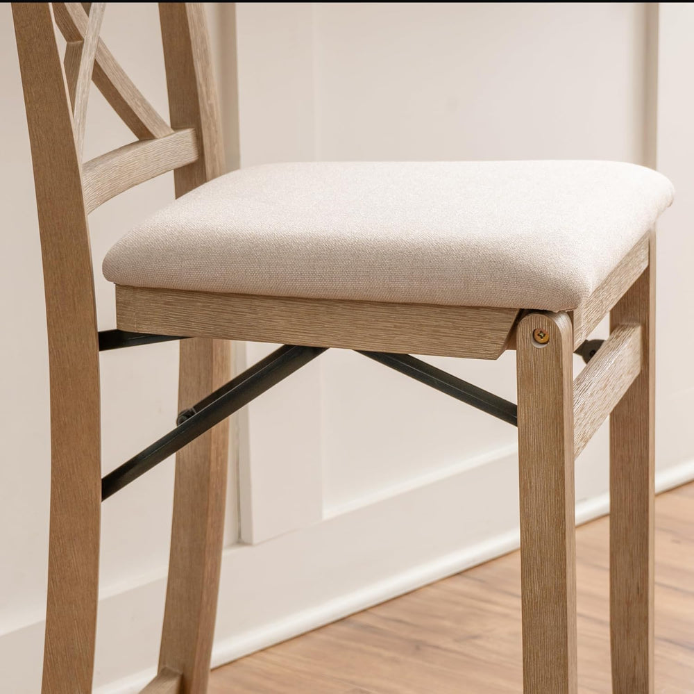 Linon Triena X Back Neutral Greywash Wooden Fully Assembled Folding 24 Inch S...