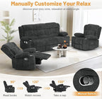 Loveseat Recliner Sofa Set, Flip Middle Backrest Design 3 Seater Reclining Sofa and 2PC Single Oversized Recliner Chair, Manual Couches for Living Room/RV (Gray,3+1+1)