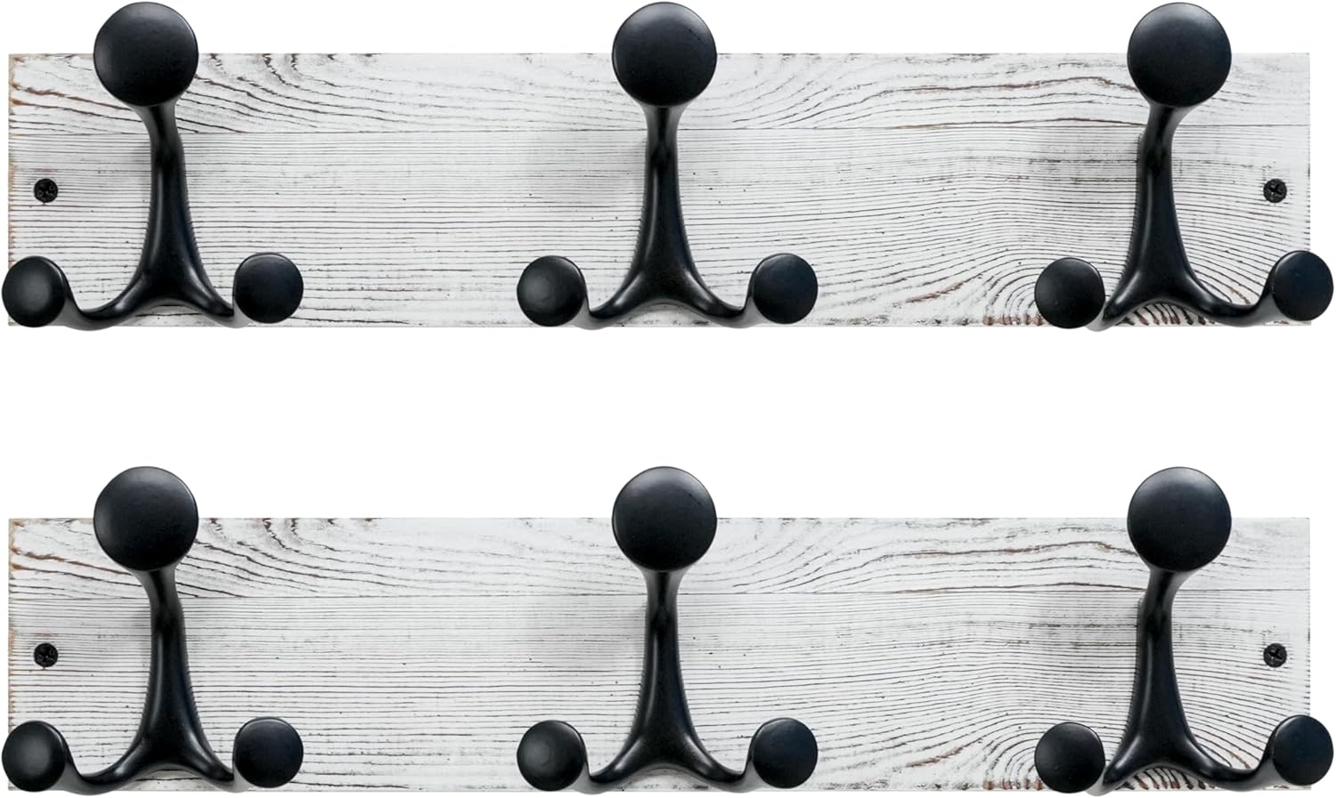SKOLOO 17-Inch Wood Coat Rack Wall Mount with 3 Triple Hooks - Ideal for Family Entrances, Classrooms, and Pet Supplies Storage - Perfect Coat Hooks for Wall,Distressed White Wash, Pack of 2