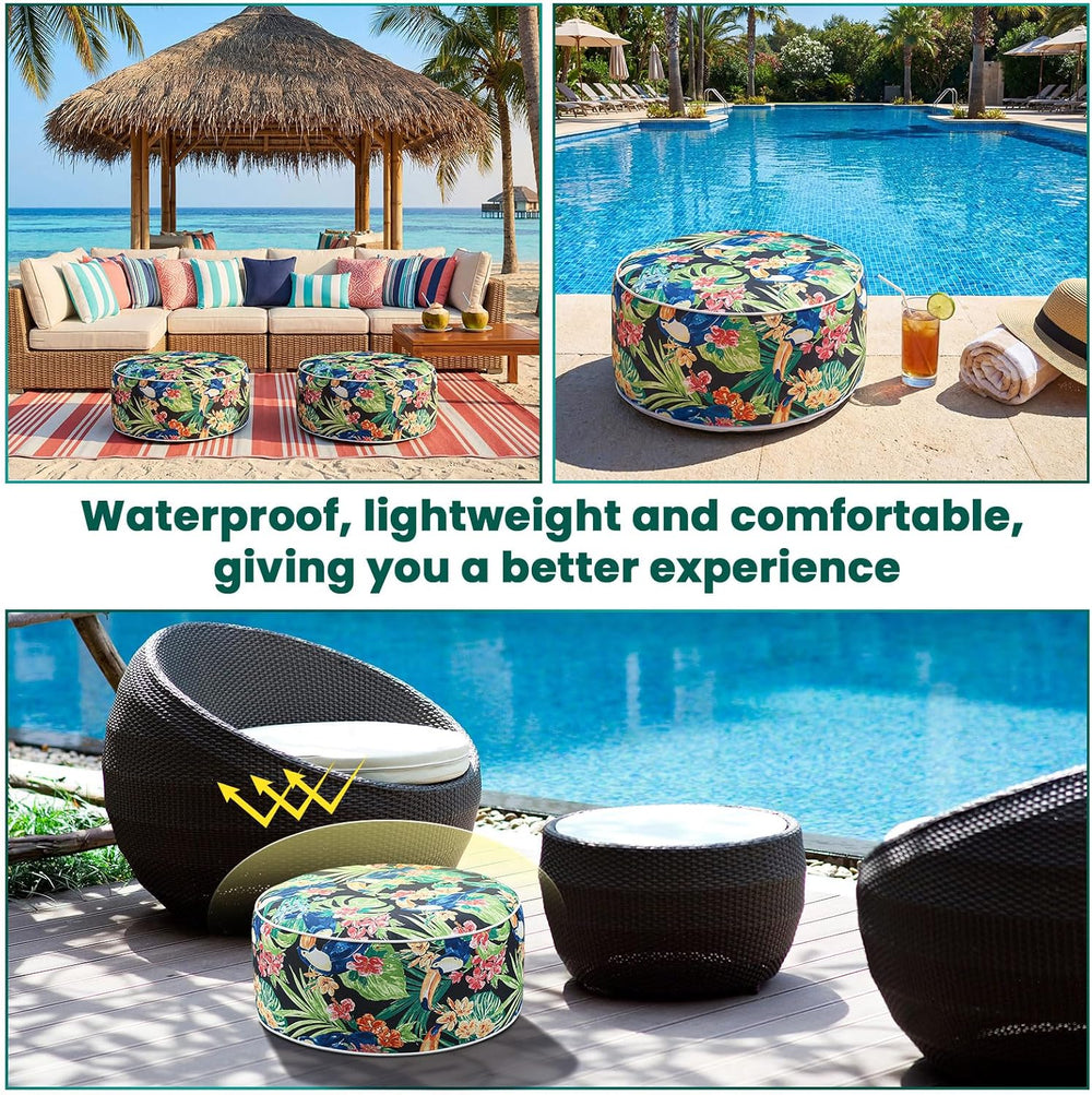 Cinnvoice 2 Pcs Inflatable Outdoor Ottoman Pouf Waterproof Round Footrest wit...