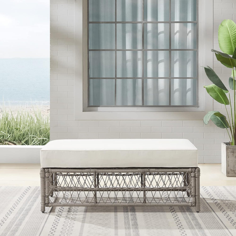 Crosley Furniture Thatcher Wicker Coffee Table and Ottoman Foot Rest for Porc...