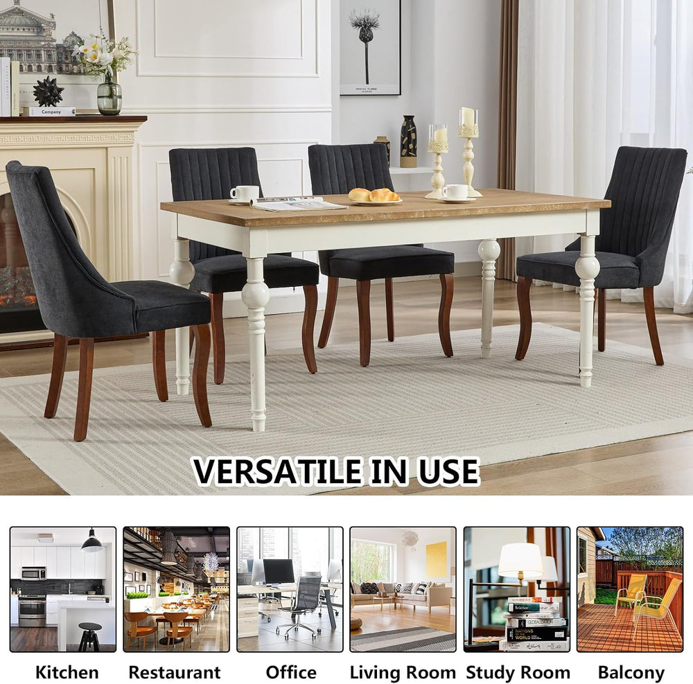 Aoowow Linen Upholstered Black Dining Chairs Set of 2,Farmhouse Channel Tufte...