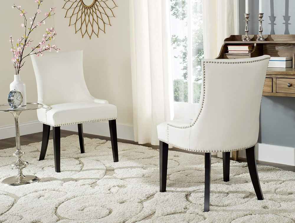 SAFAVIEH Home Collection - Lester White Faux Leather Dining Chair, Nailhead T...
