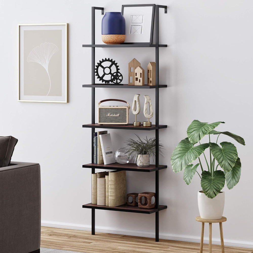 Nathan James Theo 5-Shelf Wood Modern Bookcase, Open Wall Mount Ladder Booksh...