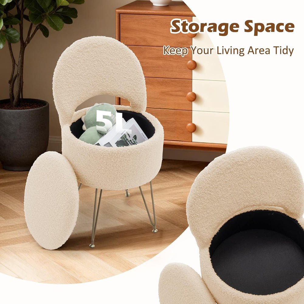Korser Vanity Stool Chair with Storage and Folding Back, 13"x13"x27...