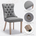 Linen Upholstered Dining Chairs Set of 2, Modern Style Kitchen Side Chairs with Nailhead Trim and Wood Leg, Metal Pulling Ring for Dining Room Living Room(Smoky Gray,Set of 2)