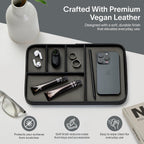 Nordik Leather Valet Tray - Large EDC Tray - Pebble Black (11.8 x 7.9 in) | Premium Vegan Leather with Two-Toned Design, Includes Five Compartments, Giftable, Catchall Tray for Keys Watch and Jewellery